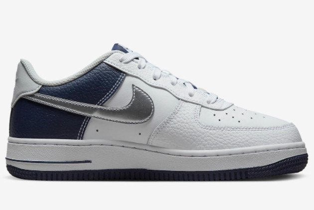 Nike Air Force 1 Low GS White/Metallic Silver-Midnight Navy-Pure Platinum DQ6048-100 - Premium Sneakers