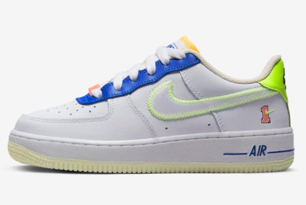 Nike Air Force 1 Low GS 'Player One' White/Laser Orange-Ghost Green-Spring Grey Heather FB1393-111 - Shop Now!